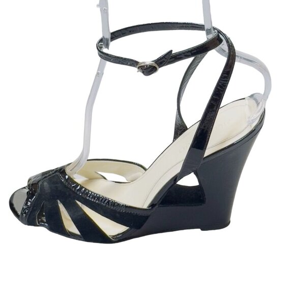 JILL STUART Women's Shoes Black Heels Strap Closure Patent Leather Suede Size M - Picture 4 of 12